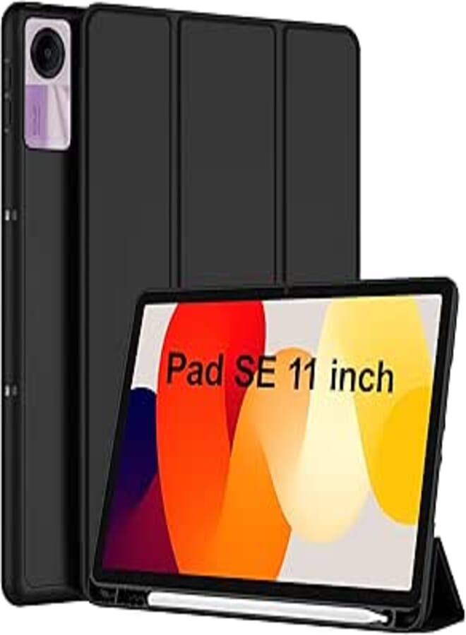غطاء خلفي قابل للطي مع حامل قلم TGK مرن وناعم لجهاز Xiaomi Redmi Pad SE 11 بوصة (أسود)